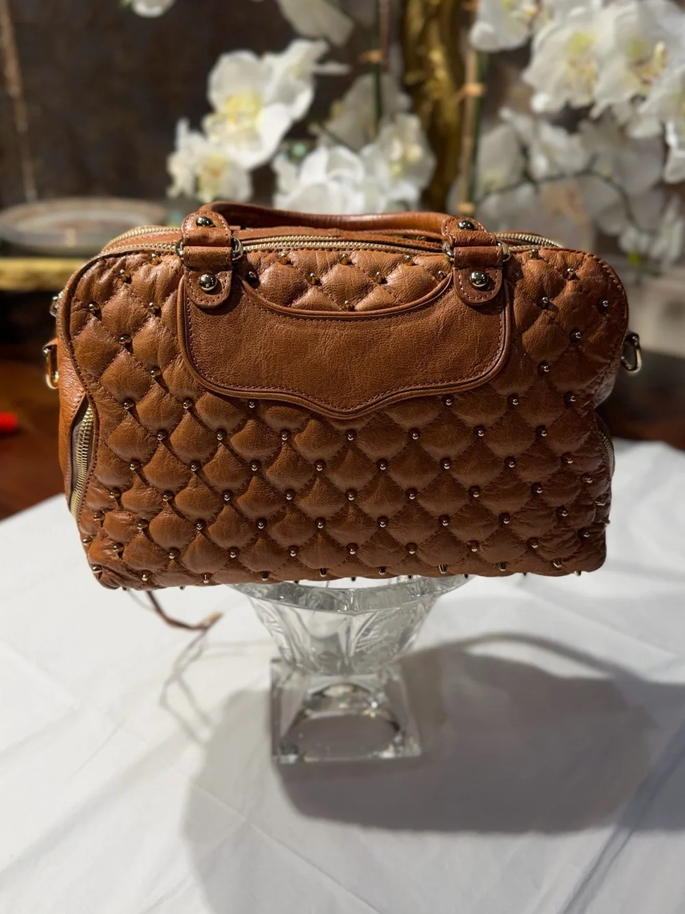 Rebecca Minkoff Quilted Brown Satchel with Studs